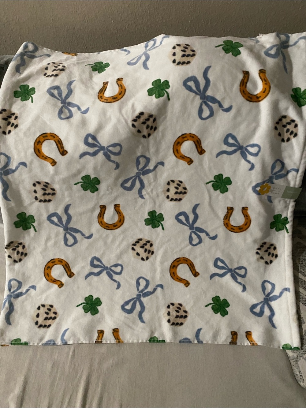 Lucky Horseshoe Kids Bath Towel - White with Green & Blue Accents